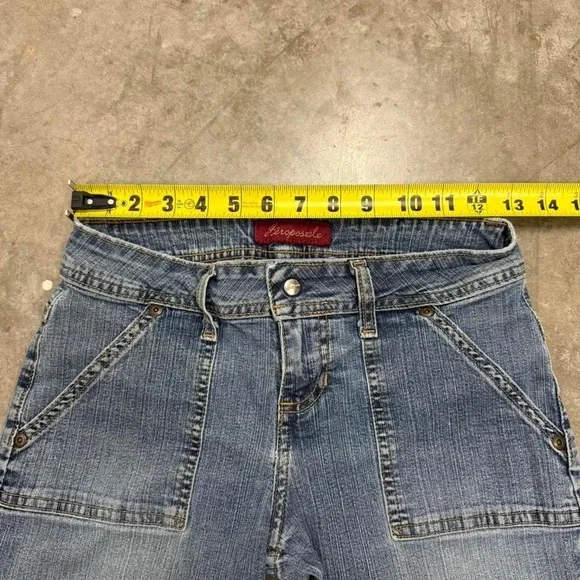 Vintage Aeropostal Medium Wash Flared Y2K Jeans Size 3/4 - Picture 5 of 8